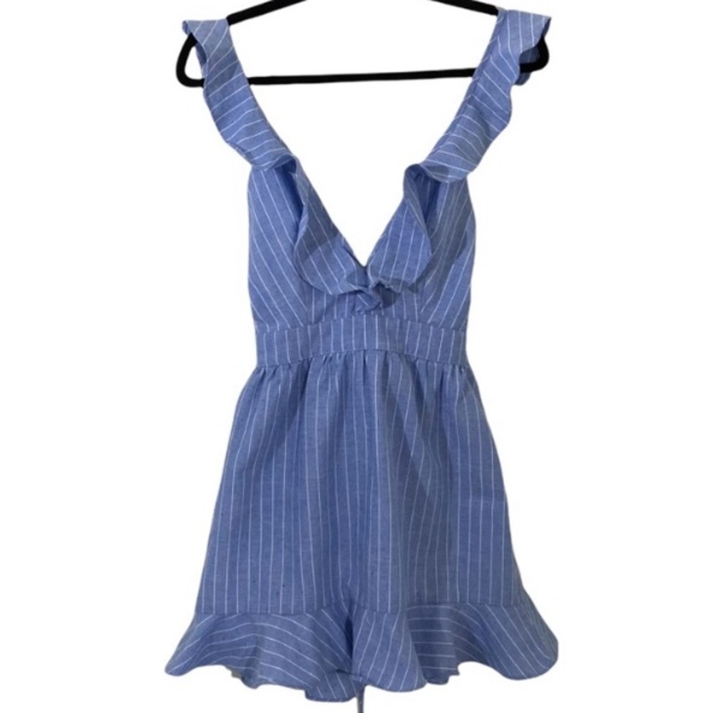 SUPERDOWN Livia Blue Stripe Ruffle Mini Dress